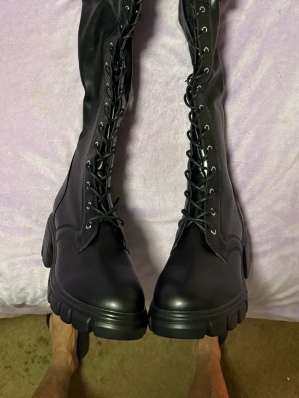 Sexy Black Thigh-High Lace-Up Combat Boots With Pockets Size 8 NWOT